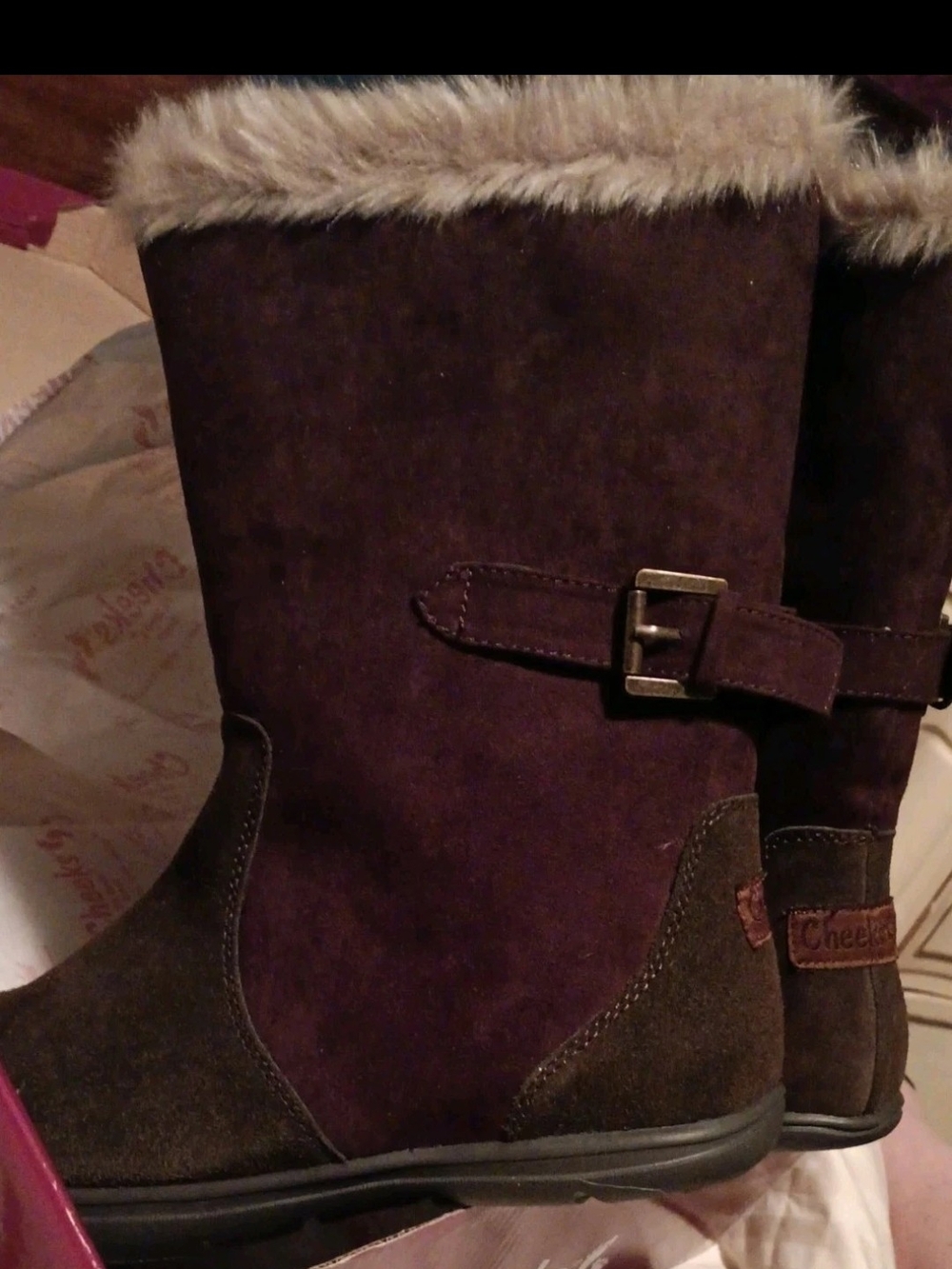 Women's Faux-Fur Trim Suede Winter Fit Body Boot- Dark Brown
